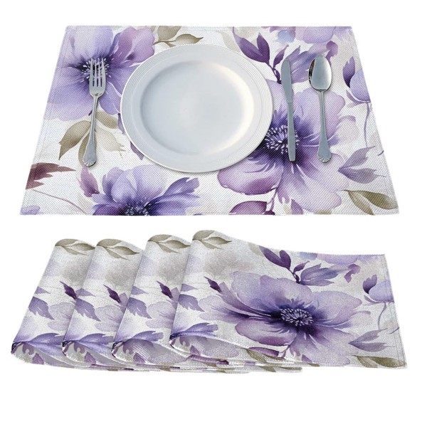 Floral Purple Placemats Set of 4 Heat Resistant Place Mats