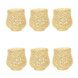 Luna Bazaar 6 Pack | Small Ruby Mercury Glass Vase and Candle Holder - Gold f...