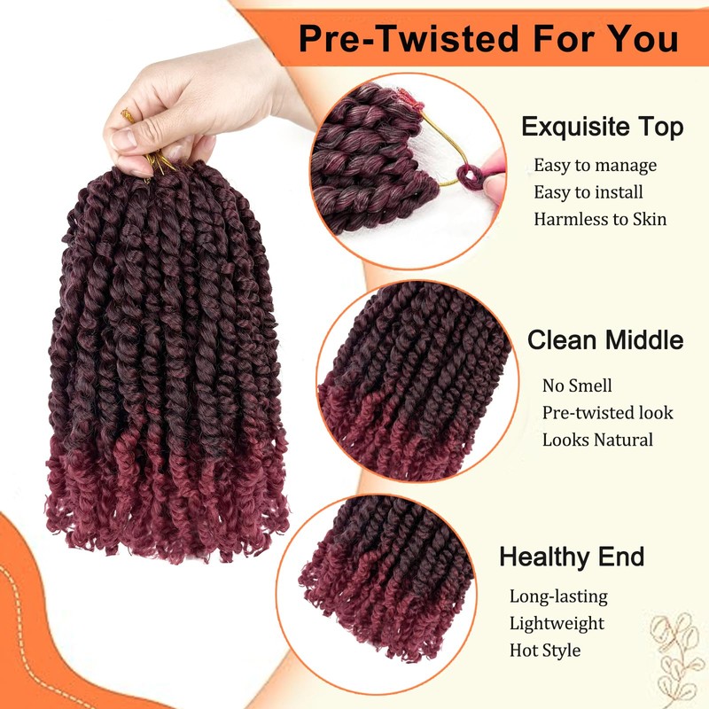 8 Packs Passion Twist Hair 8 Inch Pre-twisted Short Crochet