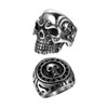 2Pcs Bikers Stainless Steel Gothic Skulls Ring,Black Silver, Size 8