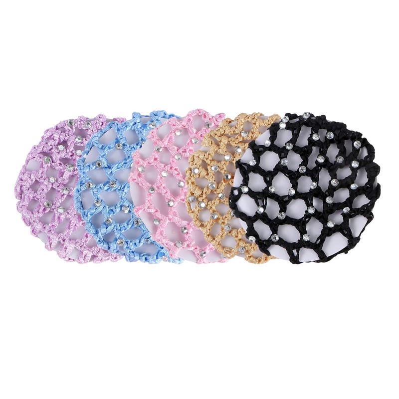 FRCOLOR Elastic Hair Snood Net 5 Pack Handmade Crochet Hairnet