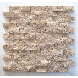 SquarefeetDepot 1x2 Walnut Travertine Splitface Finish Mosaic Backsplash Wall Tile