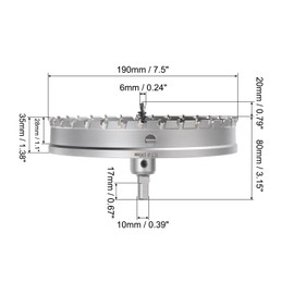 HARFINGTON Metal Hole Saw TCT Carbide Cutter 190mm / 7.5" Dia for Stainless Steel, Metal