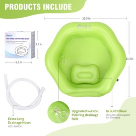 Inflatable Shampoo Basin for Bedridden, Elderly & Disabled - Petal-Shape Large Size, 360° Neck Support, Central Drain Hole with Pull Ring | Leak-Proof PVC Portable Hair Washing Bowl (Green)