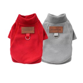 2 Pack/3 Pack Fleece Dog Sweater for Small Dogs Girl Boy, Soft Warm Turtleneck Dog Sweatshirt, Pet Puppy Cat Winter Clothes Apparel Pullover Jumper (A-Grey Red, Medium)
