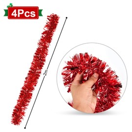 Tinsel Garland Christmas Red, Metallic Garland, Christmas Tree, Pack of 4 Shiny Christmas Garland, Christmas Tree Decoration Garland, Tinsel Garland, Festive Tinsel Decoration
