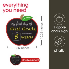 Pearhead First and Last Day of School Chalkboard, Reusable Apple-Shaped Double-Sided Fill-In Board with Yellow Chalk, Perfect Photo Prop for School Milestones