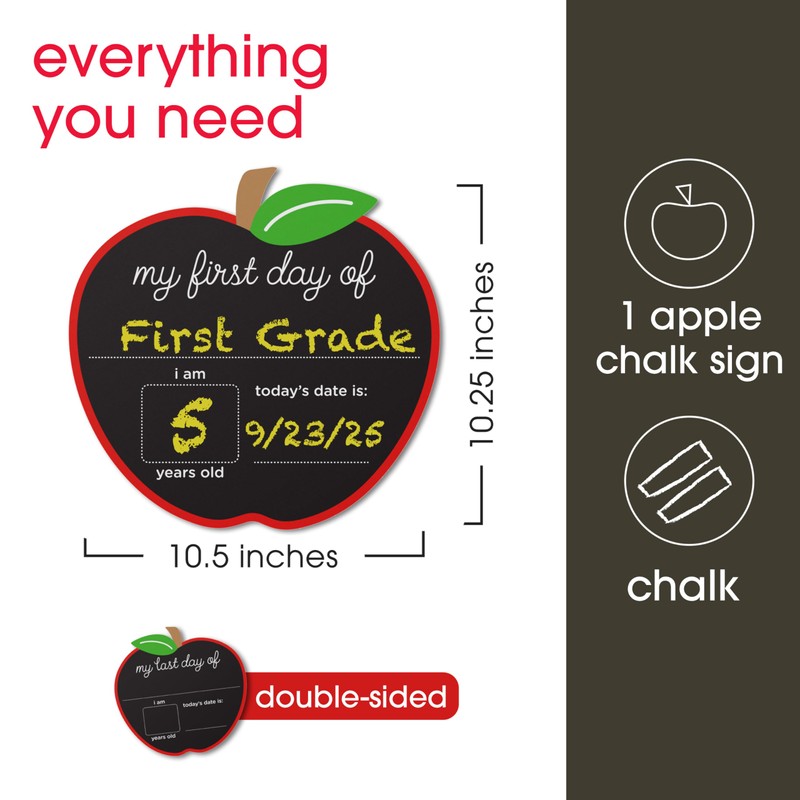 Pearhead First and Last Day of School Chalkboard, Reusable Apple-Shaped