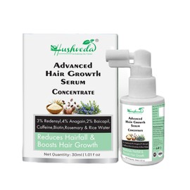 Hushveda Advanced Hair Growth Serum Concentrate 30ml Rosemary, 3% Redensyl, 4% Anagain, 2% Baicapil, Caffeine, Biotin, Plant Keratin & Rice Water
