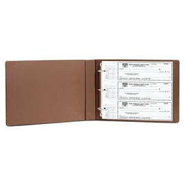 3 Rings Check Binder for End-Stub Deskbook Checks, 3 on a Page, Fit 3 & 9 Holes Check Faux Leather (11 1/4" x 9") (Brown)