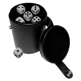 Cyber-Deals Black PU Leather Deluxe Dice Cup Premium Felt Lined with 6 Pip Dot Dice ... for Liar's Dice Poker Farkle Yahtzee and Other 5 or 6 Dice Games
