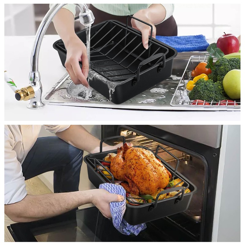 TeamFar Roasting Pan, 14” Nonstick Deep Lasagna Brownie Turkey Pan