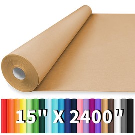 Vanhench 15"x 2400"(200') Brown Wrapping Paper, Craft Paper, Kraft Paper for Gift Wrapping Bulletin Board Arts & Crafts, Bouquet Flower Table Covering Poster Packing Shipping Moving Supplies