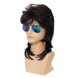 Dsimeig Men's Mullet Wigs 70s 80s Retro Cosplay Costume Wig Rocker Disco Fancy Wigs, Black