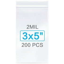Aubeco 200pcs 3 x 5 inch Plastic Bags, 2 mil Jewelry Bags, Clear Small Zip Bag, Resealable Zip Bag for Small Business, Storage, Candy