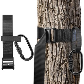 Tree Stand Harness Strap, Wider Treestand Safety Harness with Locking Carabiner Hook for Hunting, Bow Hunting Tree Stand Lifeline Rope with Adjustable Buckle, Tree Gear Tether Lanyard, 2in x 5.8ft