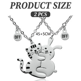TPZORJX Best Friends, 2 Pieces Cat Matching Necklace Pendant Girls Stainless Steel Cat Friendship Necklace BFF, Sisters Pendant Necklace Friendship Jewellery Gift for Lovers, Friends