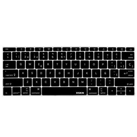 XSKN Spanish Silicone Language Black Keyboard Skin for MacBook 12" with Retina Display A1534 and MacBook 13" A1708 US Layout