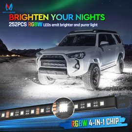 MICTUNING N8 RGBW Underglow Light Bars for SUVs, App/Remote Control, Aluminum Housing Waterproof, Exterior Neon Accent Underbody LED Light Strips, w/ 2pcs 9.8ft Extension Cords, 8PCS