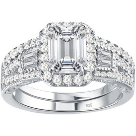Newshe Jewellery Wedding Rings for Her AAAAA Cz Women's Bridal Sets 925 Sterling Silver Emerald Cut Engagement Ring Size 9