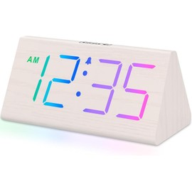 DreamSky Wooden Digital Alarm Clock for Bedroom - RGB Electric Desk White-rgb