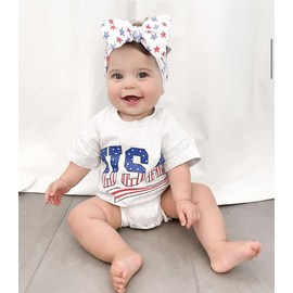 Twopumpkin Toddler Baby 4th of July Outfit Boy Girl Oversized Romper/Shirts+Shorts Retro American Flag Matching Clothes (A USA Romper Gray,0-6 Months)