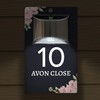 Custom Signs Solar Illuminated Modern Anthracite House Number Sign 24cm x 14.5cm Pink Flowers in Corners Design