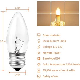SCOMX 40W Incandescent Equivalent Energy Torpedo Tip Chandelier with Crystal Clear Incandescent Light Bulbs Tip Light Bulb and Medium E26 Candelabra Base (6)