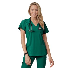 Eipnare Scrub Tops for Women - V-Neck Top Scrubs with 4 Pockets, Soft Fabric Women’s Medical Scrub Top, Easy Care Hunter Green