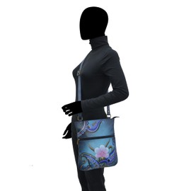 Anna by Anuschka Women's Women's Shoulder Slim Crossbody Bag Genuine Leather, Denim Paisley Floral, No Size US