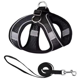 Step in Dog Harness and Leash Set, Soft Mesh Breathable Reflective Puppy Harness with Safety Buckle, No Pull & Anti-Escape Non-Choking, Comfortable for Small Medium Dogs Cats Puppies, Black, S