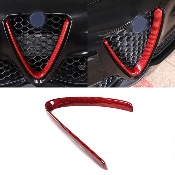 klend-cartrim Red Carbon Fiber Front Grille V Shape Cover Trim