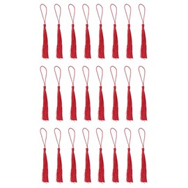 SOWAKA 30 Pcs Mini Tassels Soft Flossy Bookmark Tassels with Loop for DIY Crafting Project Earring Jewelry Making Souvenir Graduation Clothing Sewing Gift Tags (Red)