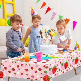 4 Pack Strawberry Tablecloth Pink Strawberry Birthday Party Decorations Berry Sweet One Disposable Table Cloth Fruit Theme Party Table Covers for Girls Strawberry Party Baby Shower Supplies 51X86 in