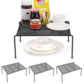 Set of 4 Mesh Kitchen Shelves Cabinet Storage Shelf Rack (13.1 x 10.2 Inch) ，Kitchen Bathroom Pantry Cupboard Desk Home Office, Fridge, Non-Slip Plastic Feet (4, Black)