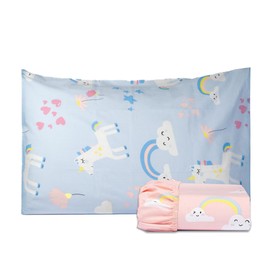 Salt Earth 100% Cotton 210TC Kids Bedsheet, Twin Fitted Sheet, Toddler Bed, 2 Piece Bedding Set- 1 Fitted Sheet and 1 Pillowcase, Themed Toddler Bed Sheets, Cute Sheets for Kids Bed (Unicorn/Rainbow)