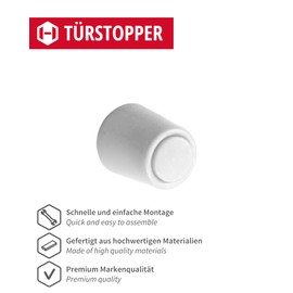 Gedotec Rubber Door Stopper with Mounting Material | Pack of 10 Premium Plastic Door Stoppers - White | Door Stopper Floor for Gluing + Screws | Door Stopper Small for Room Doors