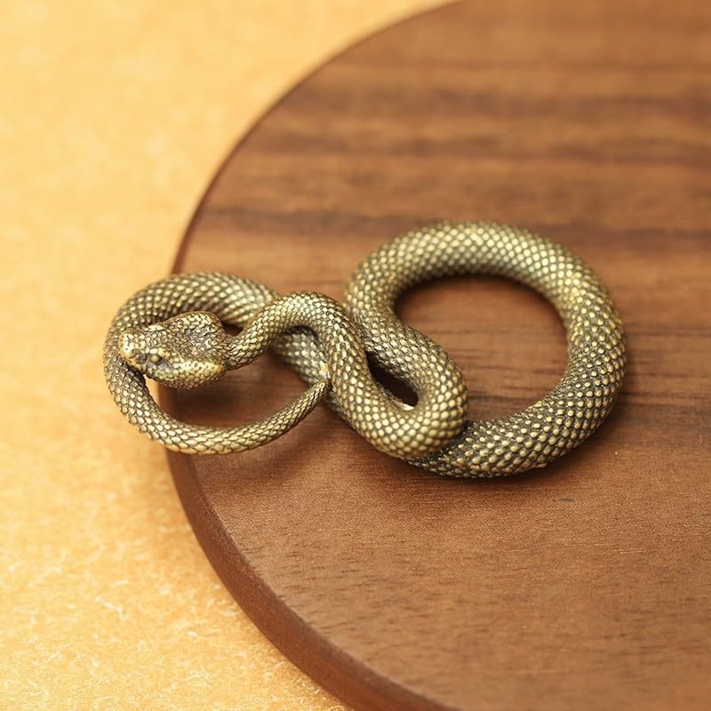 Brass Snake Figurine Miniature Ornament, Handcrafted Decorative Animal Sculpture for