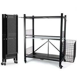 London & Byrd - No Assembly - Home Gym Storage Rack. Steel Construction, Heavy Duty Wheels, with Basket and Hooks. Great for Home Gym Equipment, Yoga mats, Kettlebells, and Small Dumbbell Storage.