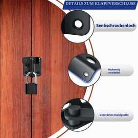 SAYAYO Door Bolt Lockable Stainless Steel Deadbolt Lock with Padlock, Small Lock Latch Outdoor Door Lock Left Open Garden Gate Lock for Windows, Gate, Black