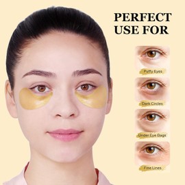 LIYALAN Parches De Oro De 24 Quilates Para El Contorno De Ojos, Para Ojeras Y Bolsas. Mascarilla Para El Cuidado De La Piel Con Ojos Hinchados. Productos De Belleza Para Mujeres. 60 Unidades.