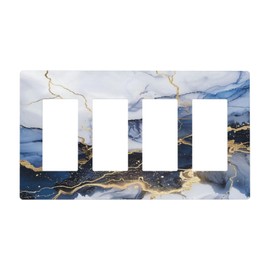 Bavy Blue Marble Gold Line Abstract Quad Rocker/decorator GFCI Decorator 4 Gang Light Switch Cover Decorative Electrical Outlet Covers Faceplate