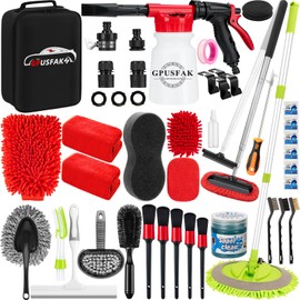 GPUSFAK 40Pcs Car Wash Cleaning Kit with Foam Gun Sprayer Detailing Brushes Wash Mop Windshield Cleaning Tool Tire Brush Towels Complete Interior Exterior Detailing Set for Car