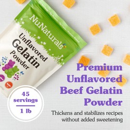 NuNaturals Unflavored Beef Gelatin Powder, Instantly Thickens, Stabilizes, and Texturizes, 1lb (2-Pack)