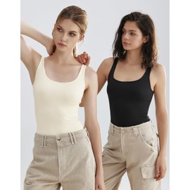 EUYZOU 3PK Womens Tummy Control Shapewear Tank Tops Scoop Neck Seamless Compression Tops Body Shaper Camisole, Black/Beige/Coffee XL