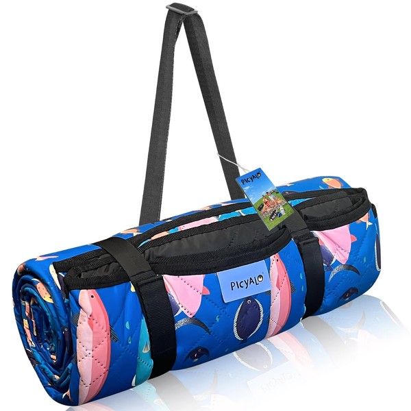 PICYALO Outdoor Picnic Blanket Blue Ocean 80"x80" Oversize Sandproof Beach