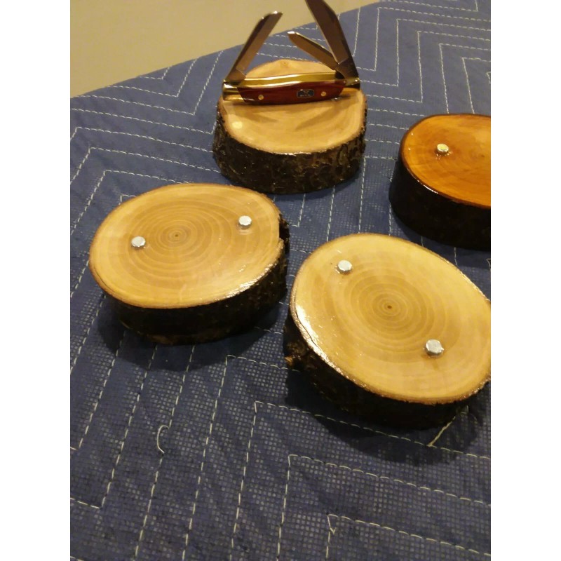 2-- KNIFE DISPLAY STANDS, SOLID PEAR WOOD