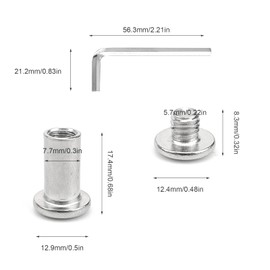ZIJANG Sleeve Screws 20 Pieces, 304 Stainless Steel Sleeve Nut M6, Connecting Screws with Wrench, Furniture Connector for DIY Crafts, Leather Decoration, Bookbinding Photo Album