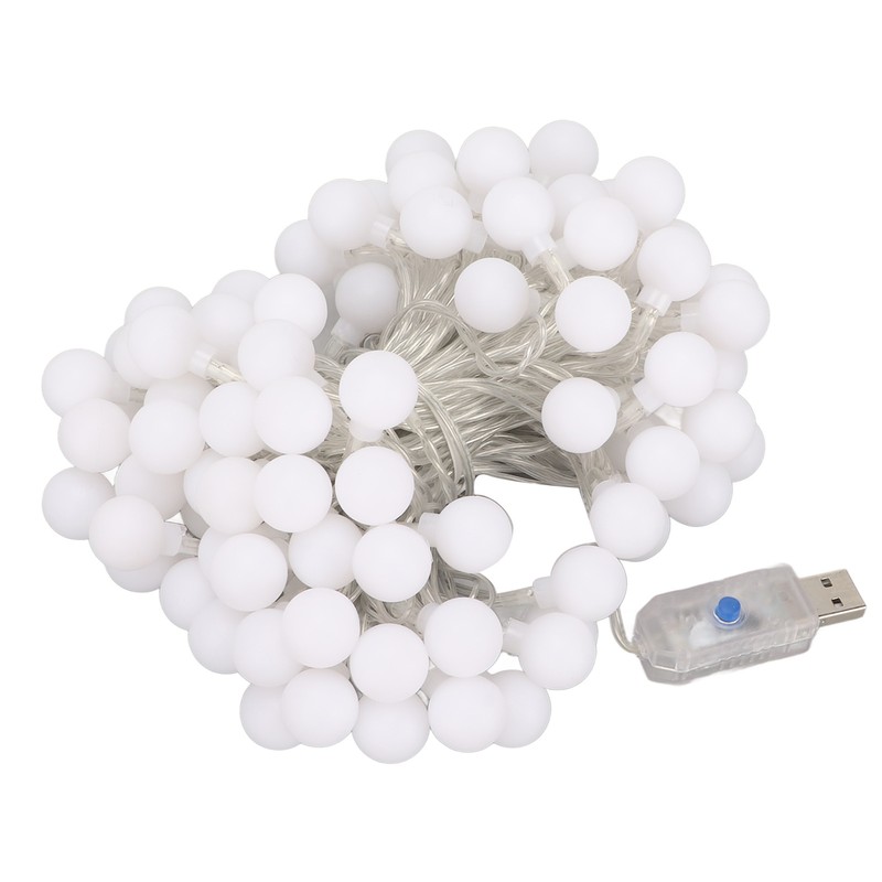 LED Ball String Lights USB Interface 8 Light Modes Warm