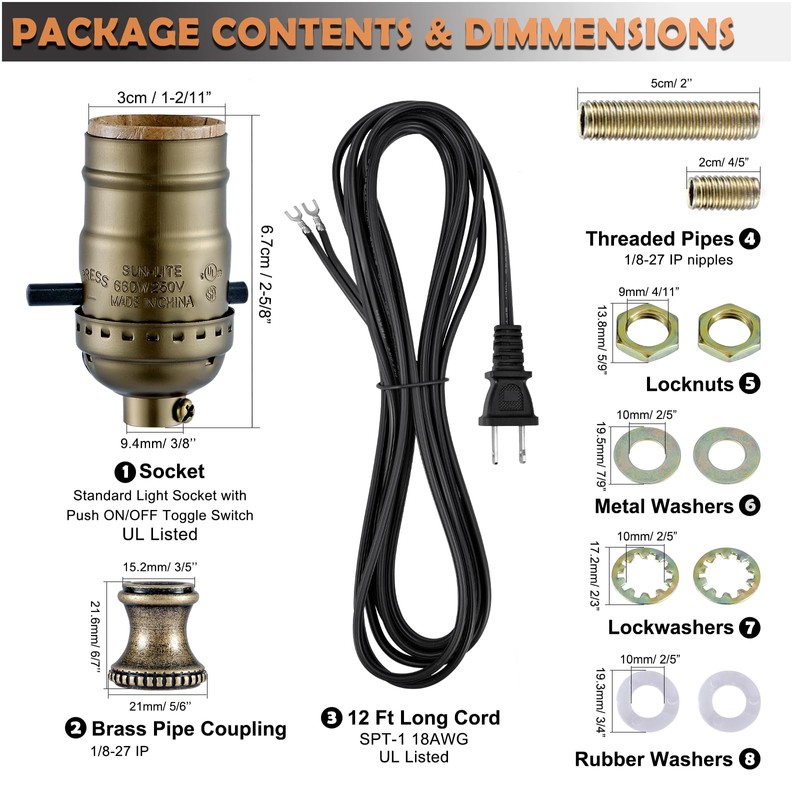Lamp Rewire Kit,Lamp Socket Replacement Kit,Antique Brass Light Socket with